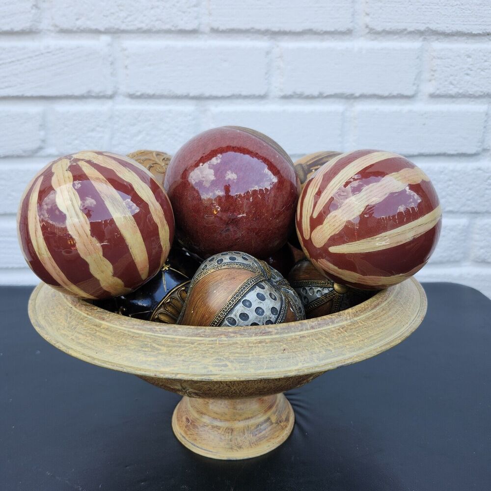 Drip Glazed Pottery Art Decorative Bowl 10Carpet Balls Home Decor. Made In India